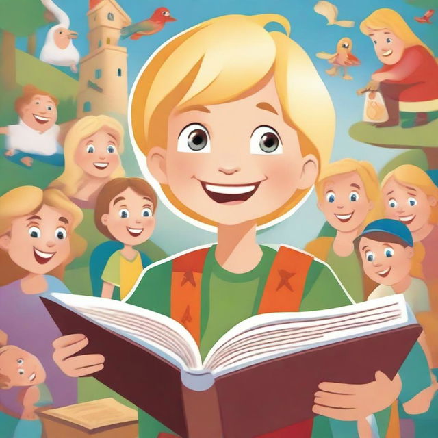 An illustration featuring Janjão, a curious young boy with blonde hair, exploring stories from the Bible