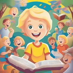 An illustration featuring Janjão, a curious young boy with blonde hair, exploring stories from the Bible