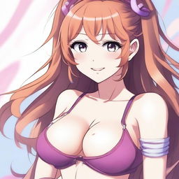 Create an image of an anime-style waifu wearing a stylish bra