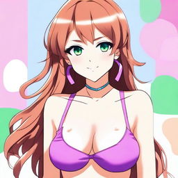 Create an image of an anime-style waifu wearing a stylish bra