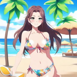 Create an image of an anime-style waifu wearing a stylish bikini