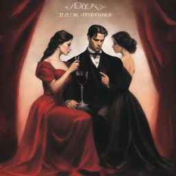 A dark romance themed cover featuring a man and two women