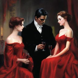 A dark romance themed cover featuring a man and two women