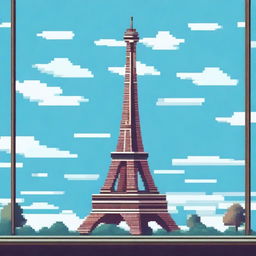 A pixel art image of the Eiffel Tower