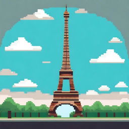 A pixel art image of the Eiffel Tower