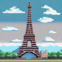 A pixel art image of the Eiffel Tower