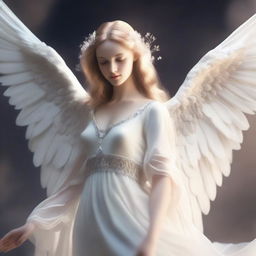 An ethereal angel with majestic wings, portrayed in a celestial setting