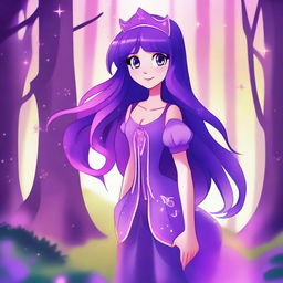 A detailed and colorful illustration of Twilight Sparkle from My Little Pony reimagined as a human