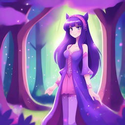 A detailed and colorful illustration of Twilight Sparkle from My Little Pony reimagined as a human