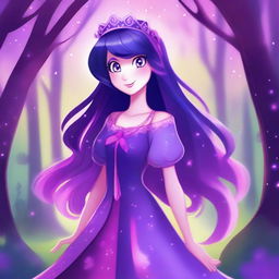 A detailed and colorful illustration of Twilight Sparkle from My Little Pony reimagined as a human