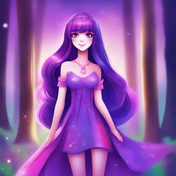 A detailed and colorful illustration of Twilight Sparkle from My Little Pony reimagined as a human