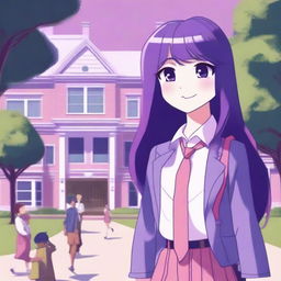 A detailed and colorful illustration of a girl named Twilight Sparkle reimagined as a human school girl