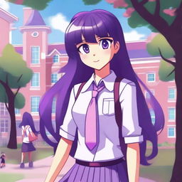 A detailed and colorful illustration of a girl named Twilight Sparkle reimagined as a human school girl