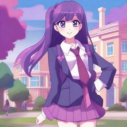 A detailed and colorful illustration of a girl named Twilight Sparkle reimagined as a human school girl