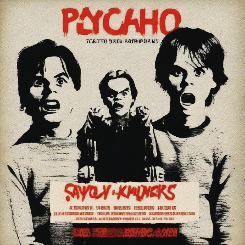 Create a movie poster titled 'Psycho Killers' featuring two men in an asylum, appearing angry and deranged