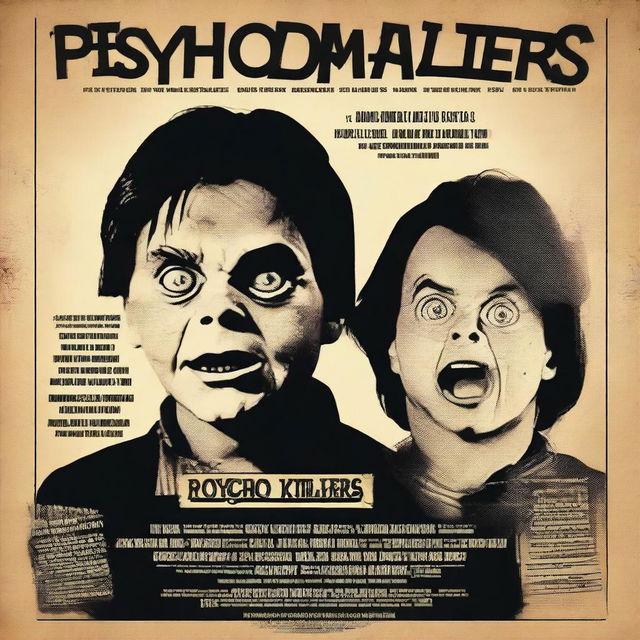 Create a movie poster titled 'Psycho Killers' featuring two men in an asylum, looking angry and deranged