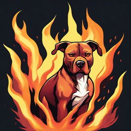 A Dungeons & Dragons style illustration of a pit bull and Labrador mix dog made out of flames