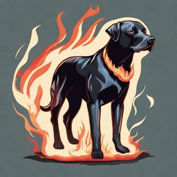 A Dungeons & Dragons style illustration of a black Labrador Retriever and pit bull mix dog made out of flames