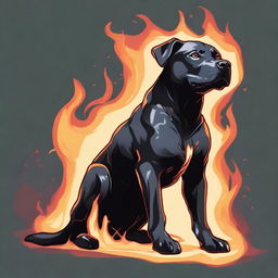 A Dungeons & Dragons style illustration of a black Labrabull (a mix between a Labrador Retriever and a pit bull) flame spirit