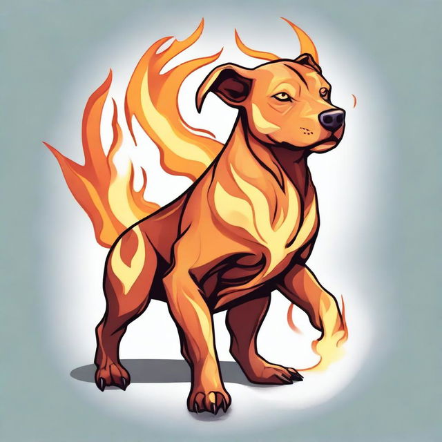 A Dungeons & Dragons style illustration of a flame spirit shaped like a Labrabull (a mix between a Labrador Retriever and a pit bull)