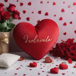 A website banner featuring an array of personalized gifting products such as heart-shaped cushions, engraved jewellery, custom love letters, scattered amidst a backdrop of red roses, decorative hearts and confetti, projecting the spirit of Valentine's Day.