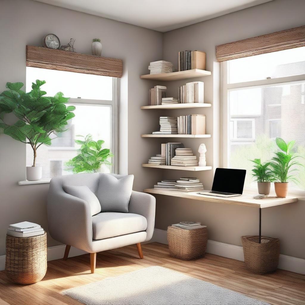 A cozy corner featuring a living and study area