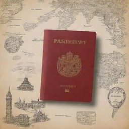 Revise the book cover to resemble a passport. The title, 'Poetry Travels The World With No Passport,' should be prominently featured. Integrate elements of a passport such as stamps, markings, and illustrations of various landmarks.