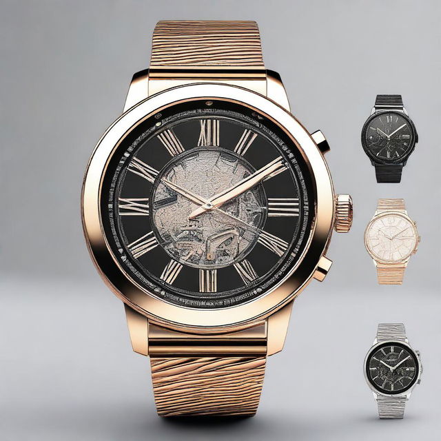 Generate a detailed watch design viewable from all angles