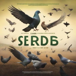 A dramatic movie poster for a film titled 'Seeds', depicting an epic war between pigeons and chickens on an Irish farm