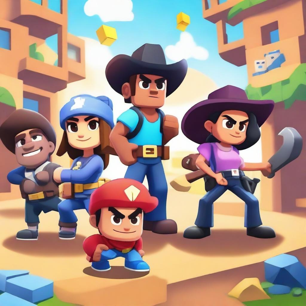 Create a vibrant and dynamic image featuring characters from Brawl Stars engaged in a heist scenario