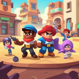 Create a vibrant and dynamic image featuring characters from Brawl Stars engaged in a heist scenario