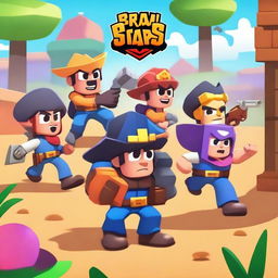 Create a vibrant and dynamic image featuring characters from Brawl Stars engaged in a heist scenario