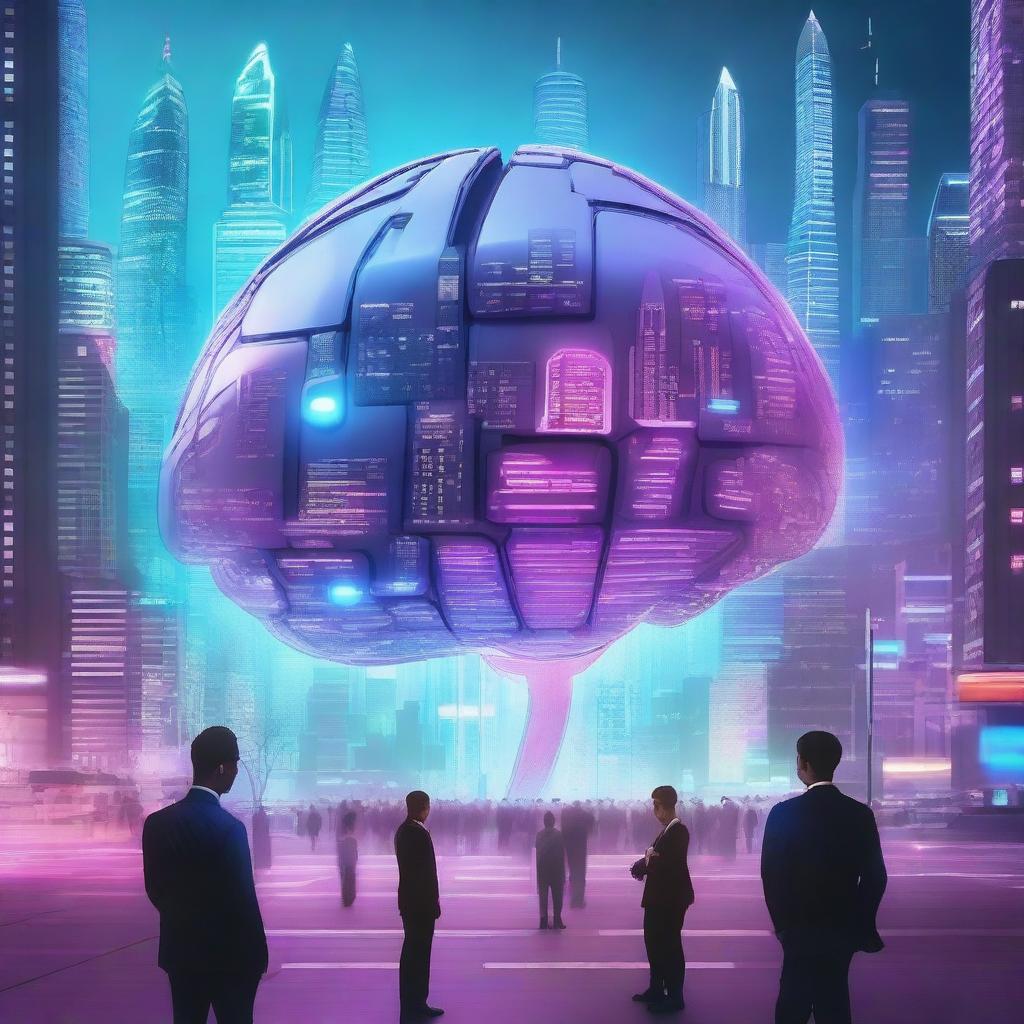 An imaginative scene where a futuristic city emerges from a human brain