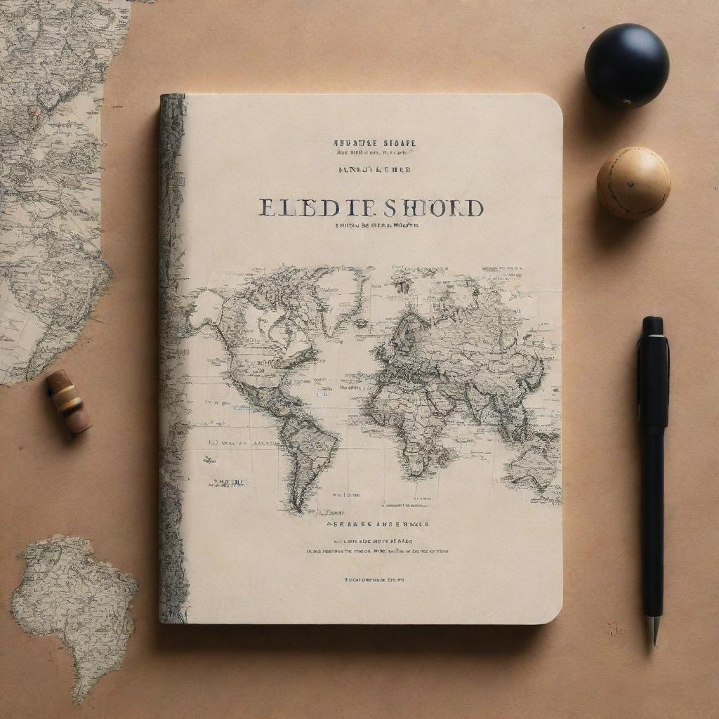 A visually striking book cover for a poetry collection. Incorporate motifs of global travel, without any passport, beautifully symbolizing the free movement of poetry. Core elements to include: classical ink pen, worn paper, symbolic world map, and evocative typography of the title: 'Poetry Travels the World with no Passport'.