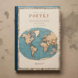 A visually striking book cover for a poetry collection. Incorporate motifs of global travel, without any passport, beautifully symbolizing the free movement of poetry. Core elements to include: classical ink pen, worn paper, symbolic world map, and evocative typography of the title: 'Poetry Travels the World with no Passport'.