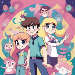 Create a vibrant and captivating poster featuring characters from Star vs the Forces of Evil