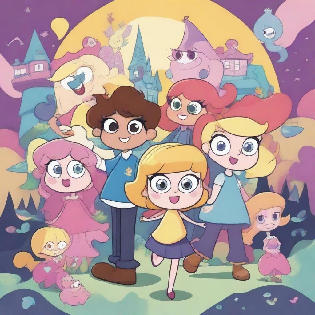 Create a vibrant and captivating poster featuring characters from Star vs the Forces of Evil