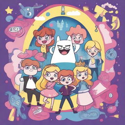 Create a vibrant and captivating poster featuring characters from Star vs the Forces of Evil