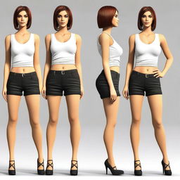 Create an image of a female character wearing short clothes