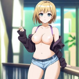 Create an image of a sexy anime girl wearing very short clothes