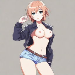 Create an image of a sexy anime girl wearing very short clothes