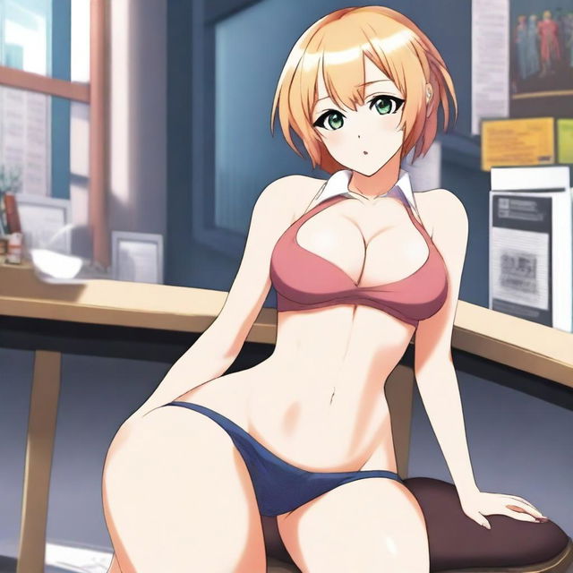 Create an image of a sexy anime girl wearing very short clothes