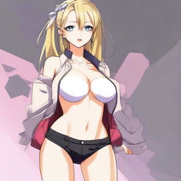 Create an image of a sexy and cool anime girl wearing very short clothes