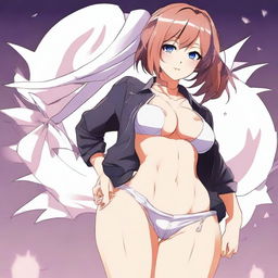 Create an image of a sexy and cool anime girl wearing very short clothes