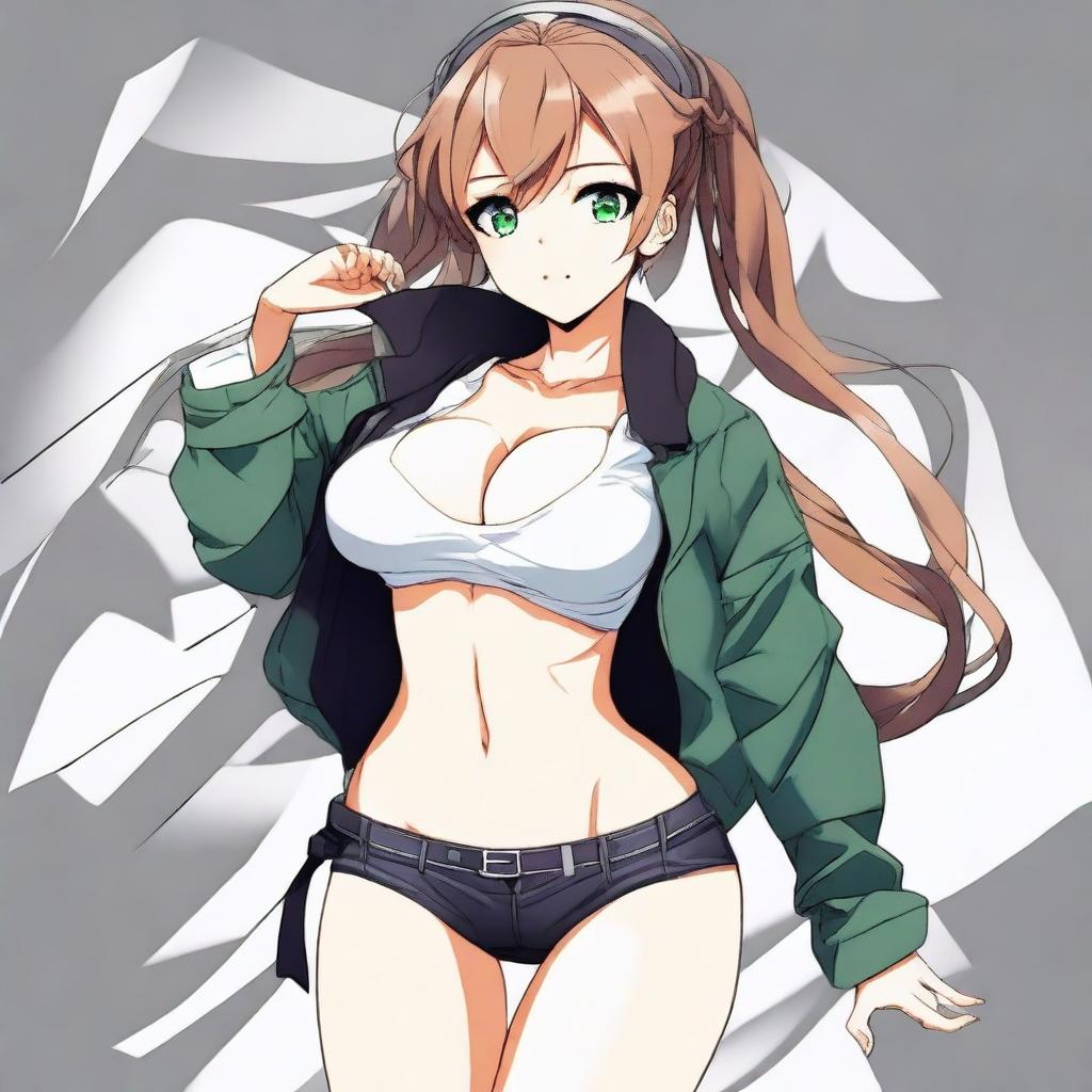 Create an image of a sexy and cool anime girl wearing very short clothes