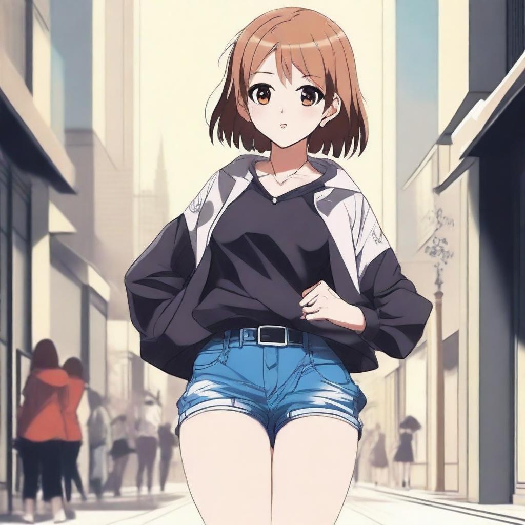 Create an image of a cool anime girl wearing short clothes