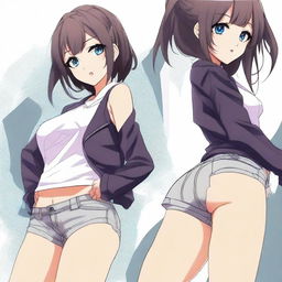 Create an image of a cool anime girl wearing short clothes