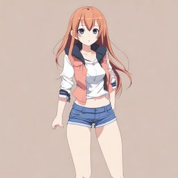 Create an image of a cool anime girl wearing short clothes