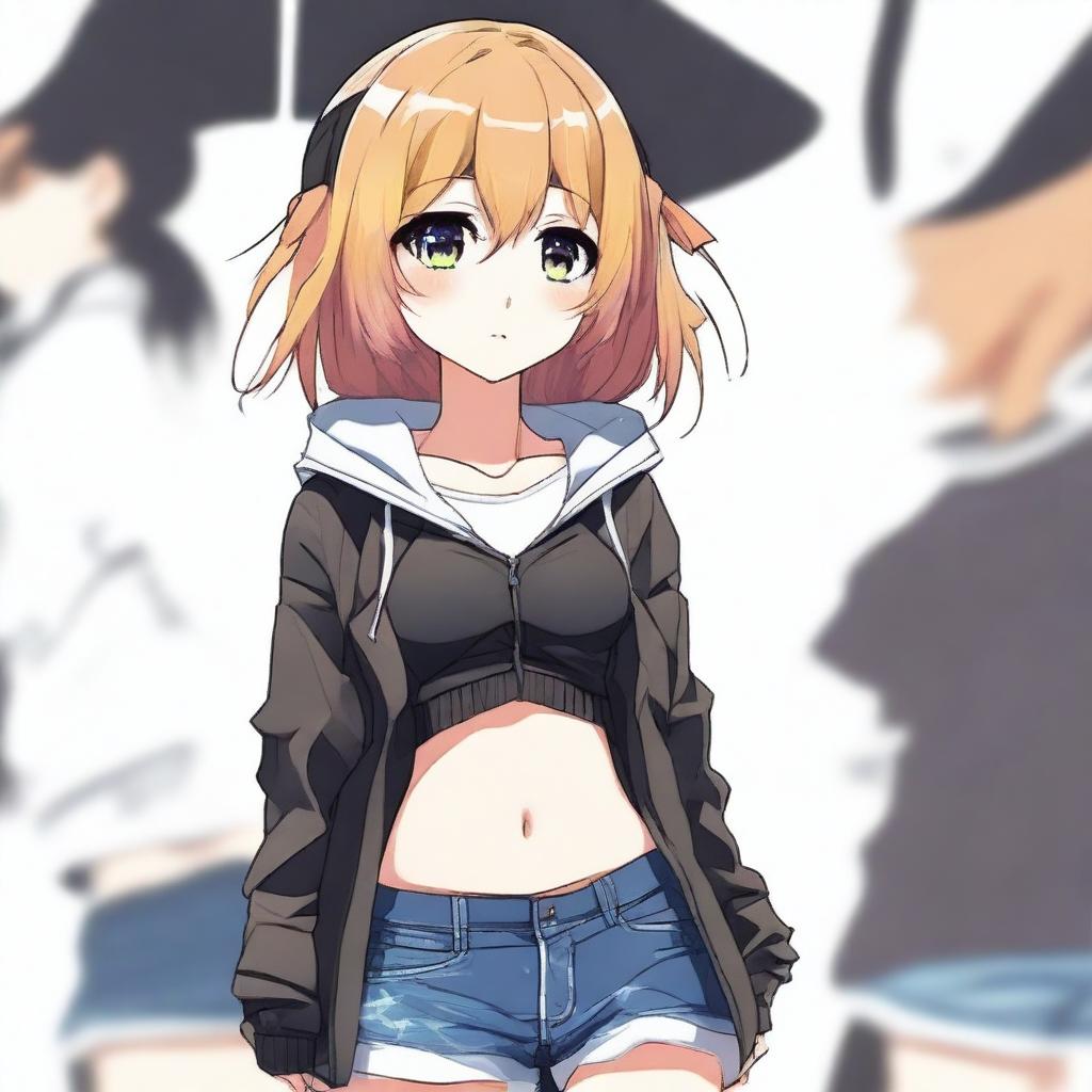 Create an image of a cool anime girl wearing short clothes