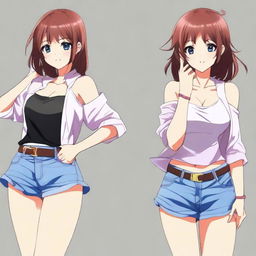 Create an image of a cool anime girl wearing short clothes